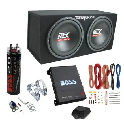 1200W Dual Car Subwoofer System with 1100W Amplifier, Capacitor, and Wiring Kit