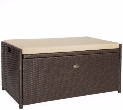 60-Gallon Rattan-Style Outdoor Storage Bench – Waterproof Deck Box with Cushioned Seat