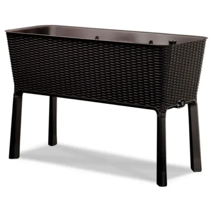 Dark Brown Wicker Raised Garden Bed – Self-Watering Planter with Moisture Indicator