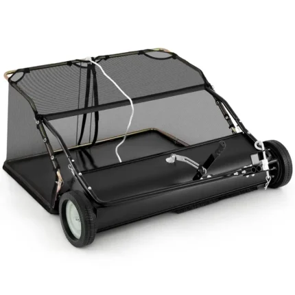 Tow-Behind Lawn Sweeper with High-Capacity Hopper Bag and Adjustable Brush Height